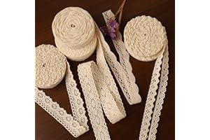 ToBeIT Cotton Lace Trim Approx 32.8 Yard DIY Vintage Ribbon Scallop Edge Crocheted Lace Trim Fabric for Scrapbooking Wrapping Package Sewing Craft Wedding Decoration Supply (Beige(30M))