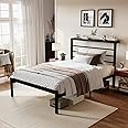 SHA CERLIN Twin Size Bed Frame with Headboard Shelf and Strong Metal Foundation, No Box Spring Needed, Black