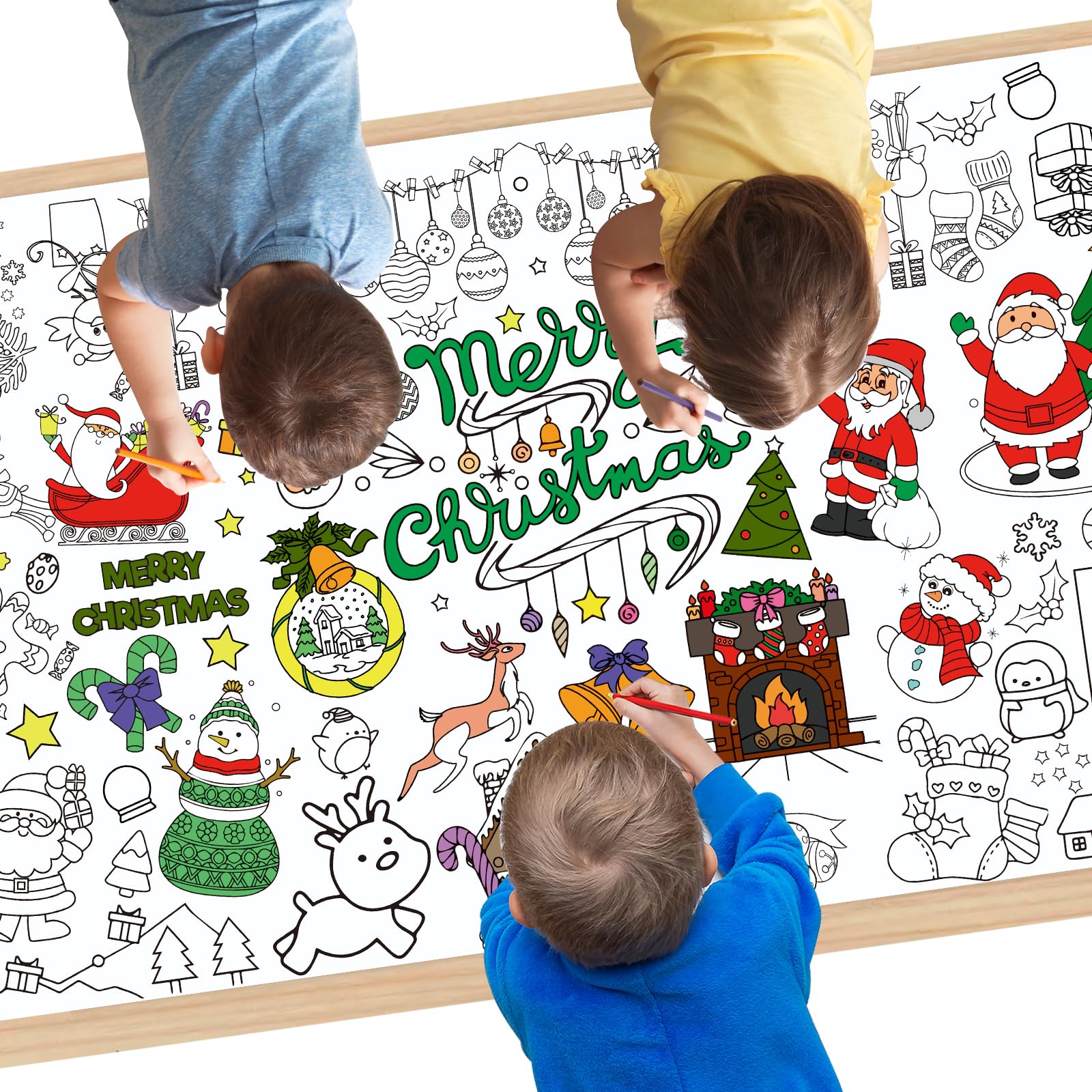Yiran Christmas Coloring Tablecloth, 72 x 33 inch DIY Kids Xmas Party Tablecloth, Giant Colouring Poster Table Cloth for Kids, Boys Girls Christmas Birthday Gift, Craft Doodle Art