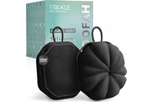 SILKLE Double-Sided Shower Loofah - Gentle Exfoliating Body Scrubber & Shower Scrubber for Men & Women, Non-Slip Silicone Grip, Soft Mesh & Firm Sides, 2-in-1 Bath Sponge & Loofah - 2 Pack, Black
