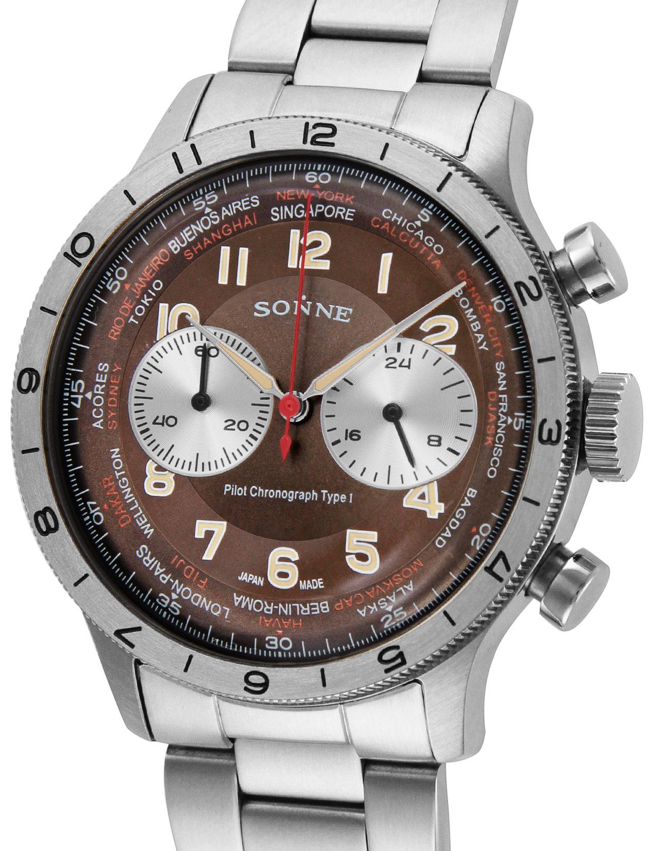 Sonne HI003 Men's Watch, Stainless Steel, Quartz, 1.6 inches (40 mm), brown/silver, watch