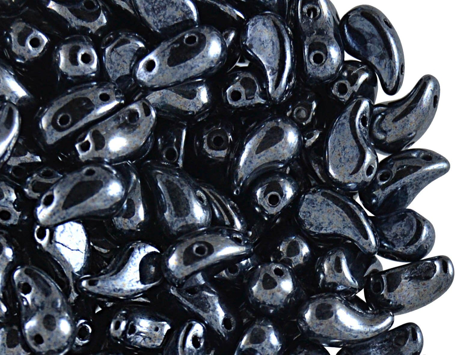 20pcs Czech Pressed Glass Beads ZoliDuo Right 5x8 mm, Jet Hematite (Jet Black Luster)