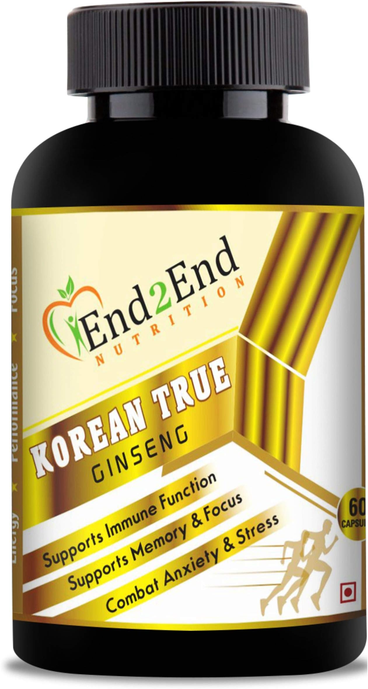 End2End Nutrition Korean True Ginseng 800Mg-For Energy Boost, Performance and Focus -60 Capsules