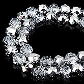 DIQIO 10mm Sparkle Crystal Beads for Jewelry Making - Faceted Round Loose Beads for Bracelets(57-60pcs, Translucent Silver)