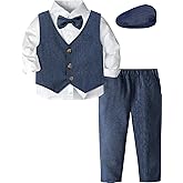 A&J DESIGN 5pcs Baby & Toddler Suit, 12 Months - 5T, Shirt & Pants & Vest & Bow Tie & Driver Cap