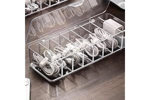 Cable Organizer Kit with 8 Compartment Storage Box, Desk Cord Management for Cables Chargers Accessories, Home Office Organiz
