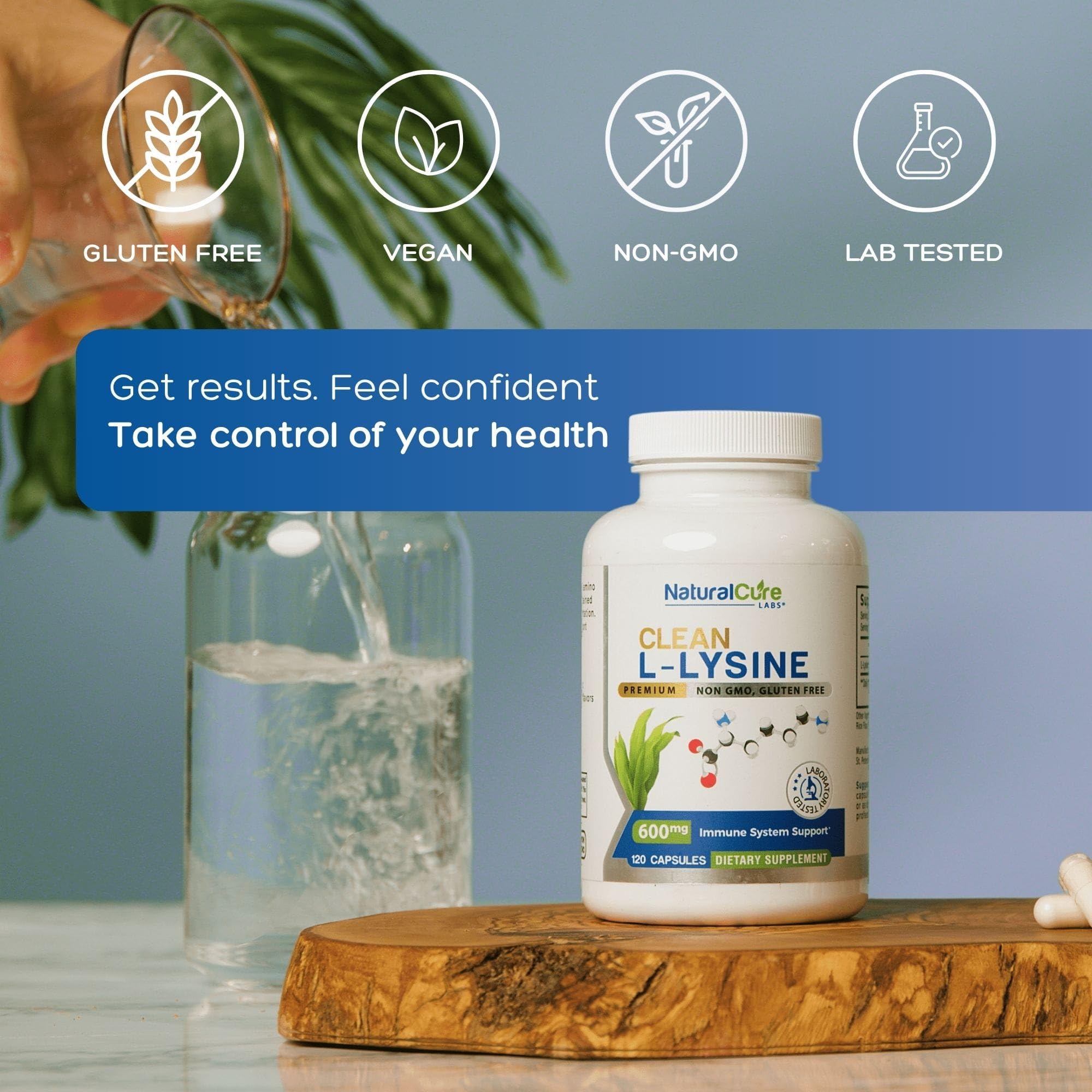 Natural Cure Labs Clean L-Lysine 600mg, 120 Capsules | Vegan, Non-GMO, & Gluten Free
