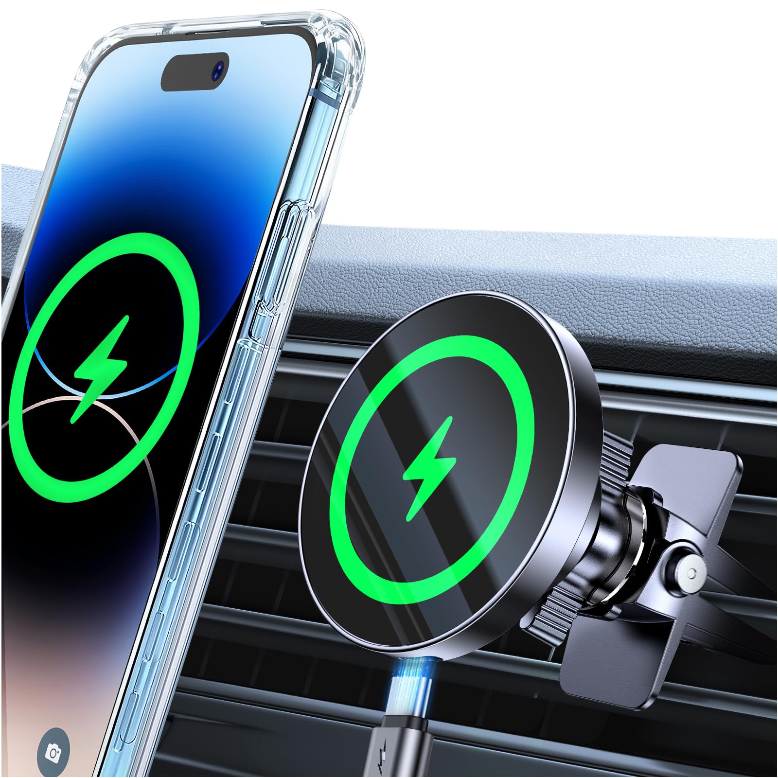 Coolpow for MagSafe Car Mount Charger【15W Top Charger】Magnetic Wireless Car Charger for iPhone Magsafe Car Charging【Strong Magnets】Magnetic Phone Holder Mount Charger for iPhone 17 Pro Max 16 15 14 13