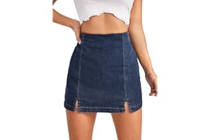 Floerns Women's Jean Skorts Casual Split Hem High Waisted Stretchy Denim Mini Skirt Shorts