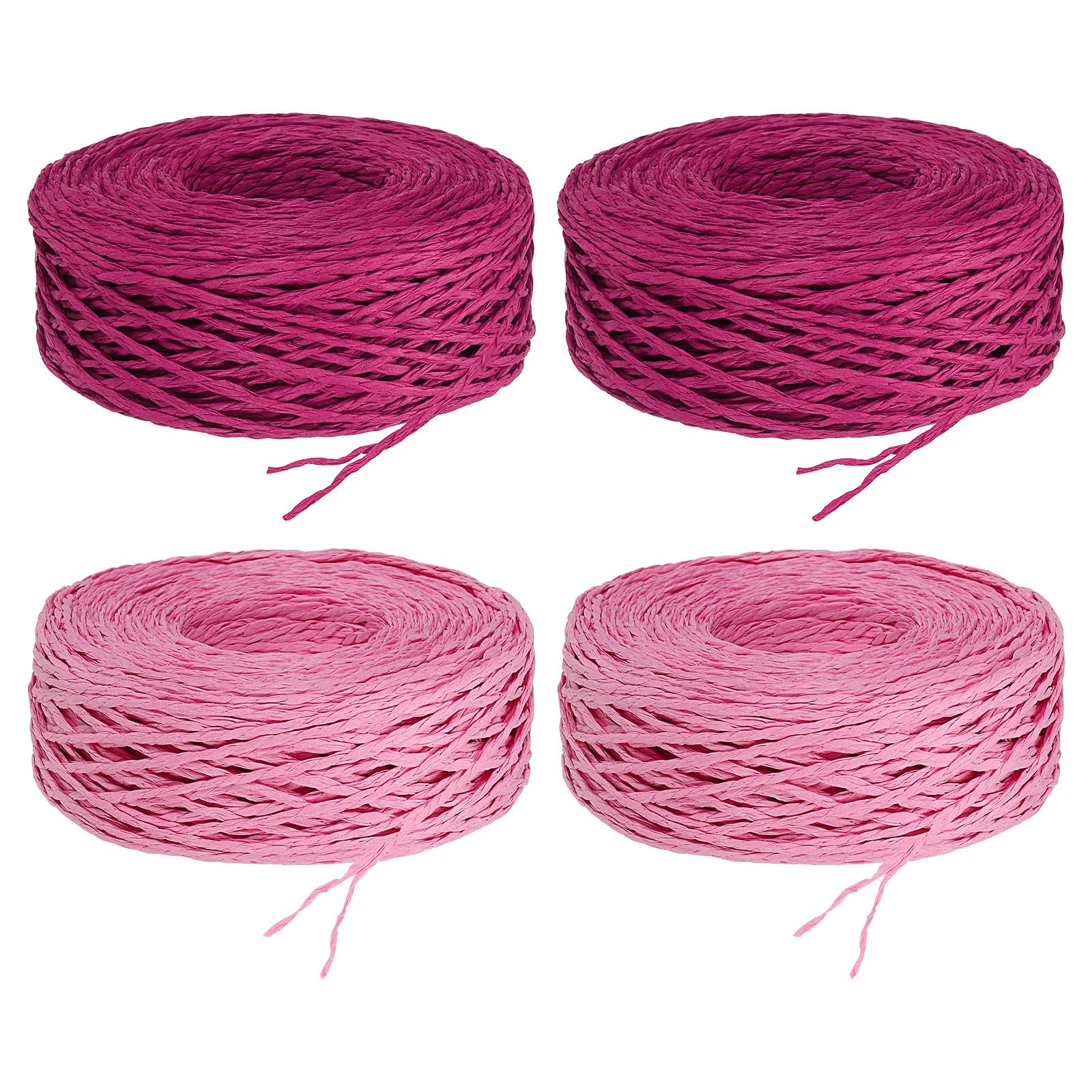 PATIKIL 1312 Feet Raffia Ribbon, 4 Rolls Raffia Yarn Paper Rope Twine String for Crochet Bags Craft Festival Gifts Bouquets Wrapping, Pink, Rose Red