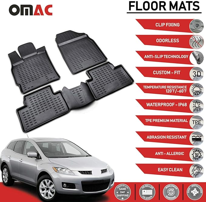 Amazon Com Complete Set Custom Fit Liner All Weather Performance 3d Molded Black Rubber Floor Mat Fits Mazda Cx 7 07 12 Automotive