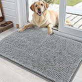OLANLY Dog Door Mat for Muddy Paws 36x24, Absorbs Moisture and Dirt, Absorbent Non-Slip Washable Doormat, Quick Dry Chenille Mud Mat for Dogs, Entry Indoor Entryway Carpet for Inside Floor, Grey