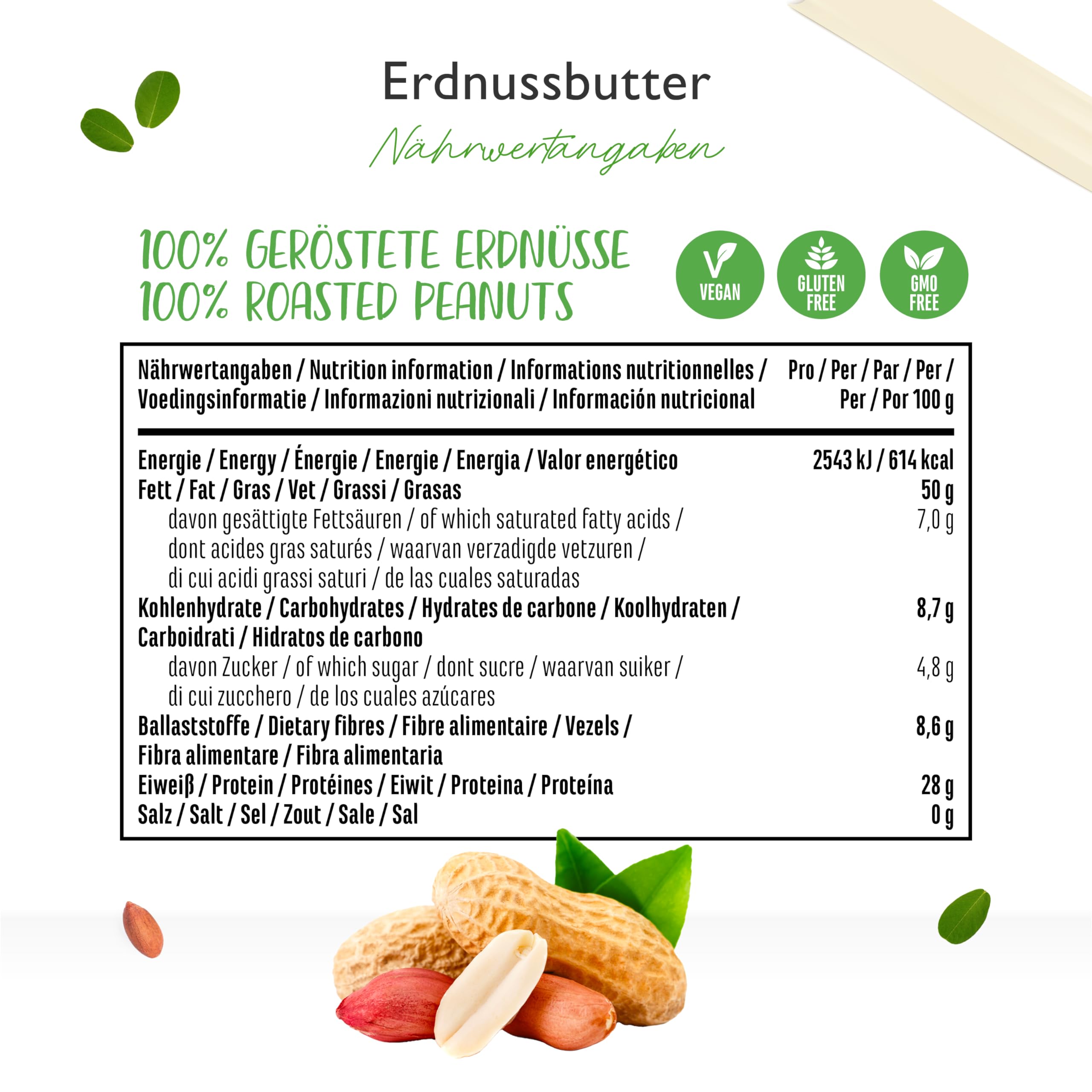 Erdnussbutter Crunchy - 1kg natürliche Peanut Butter Ohne Zusätze - High Protein - Erdnussmus ohne Zusätze von Salz, Öl oder Palmfett - Vegan 6