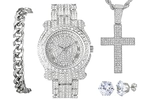 Techno Pave Men's Iced Out Oversized Watch & Cross Necklace Set