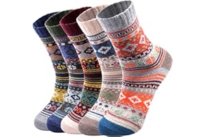 FAUSON 5 Pairs Wool Socks - Wool Socks for Women, Cozy Crew Socks, Warm Winter Socks for Women, Womens Vintage Socks, 6-10