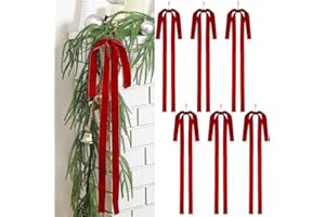 Janinka 6 Pcs Red Long Velvet Bows Christmas Ornaments 23.5x15.5 Inch Vintage Large Velvet Christmas Swag Staircase Wreath Tree Topper Bows Large Bow for Outdoor