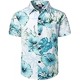 JOGAL Big Boy's Floral Casual Button Down Short Sleeve Hawaiian Shirt