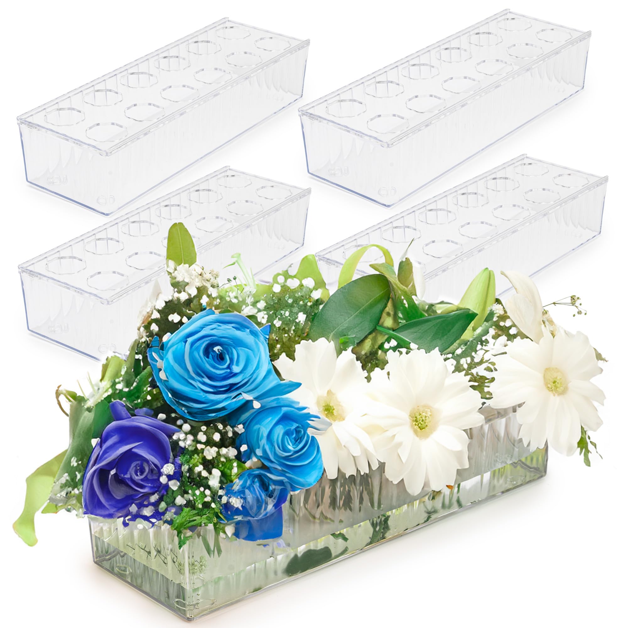 Photo 1 of D&D Living 4 Pack Leak-Proof Wave Design Acrylic Long Rectangle Vases for Table Centerpieces - 48" Clear Flower Vases with 12 Holes as Floral Centerpieces