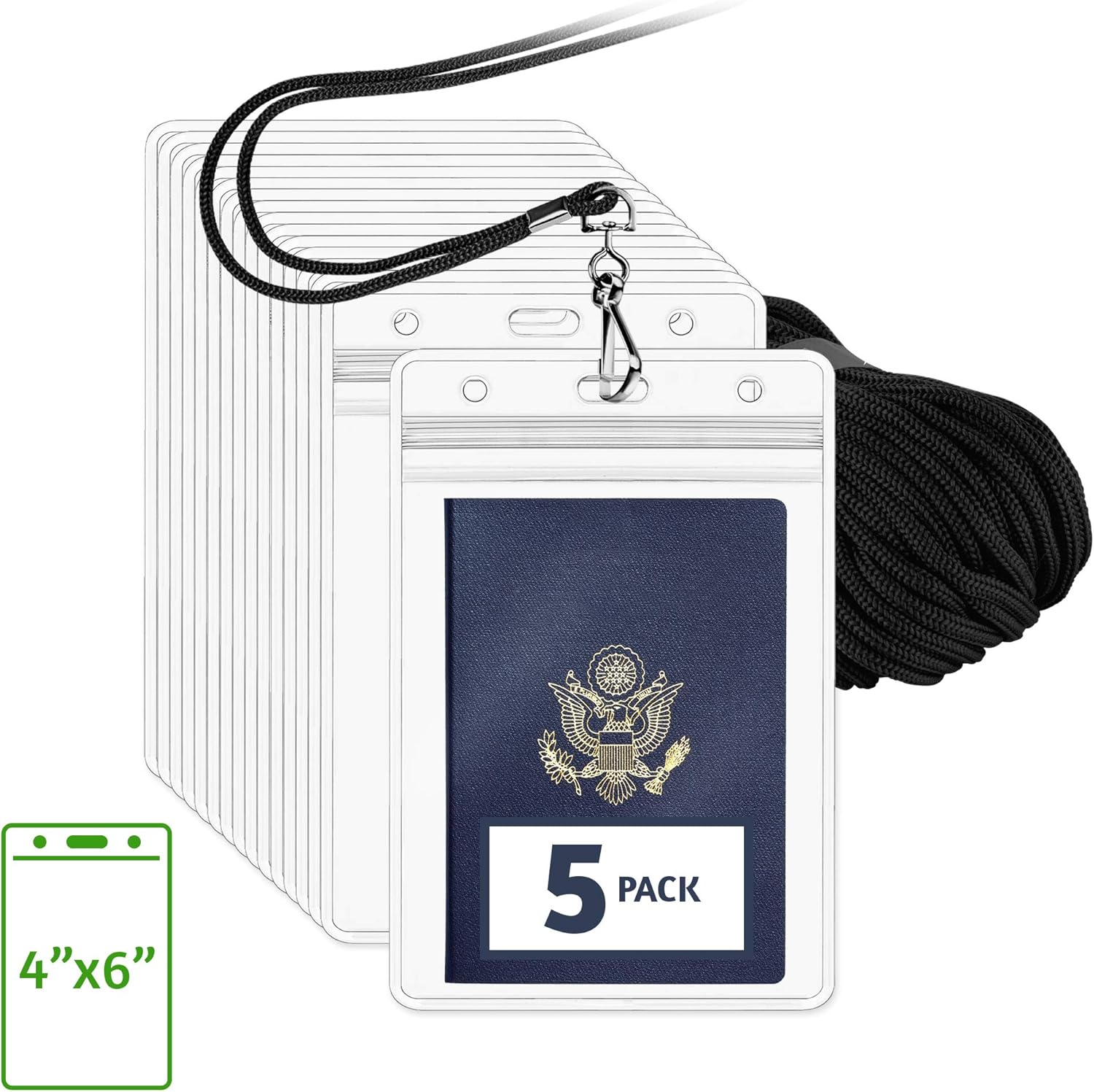XXL, Clear Zippered Pouch, 50 PK Extra Large ID Name Badge with Black