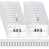 100 Set Name Tags with Clips Name Tag Holder for 4 x 3 ID Badge, Clear Waterproof Vinyl Plastic Sleeve Cover Horizontal Card Holder for Travel and Events