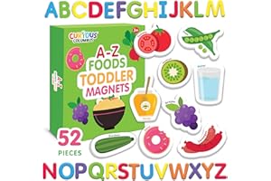 Curious Columbus - Fridge Magnets for Toddlers - Learning Magnets for Toddlers - Set of 52 Toddler Magnets - 26 Big Foam Food Magnets + 26 ABC Alphabet Magnets - Fun Refrigerator Magnets for Kids