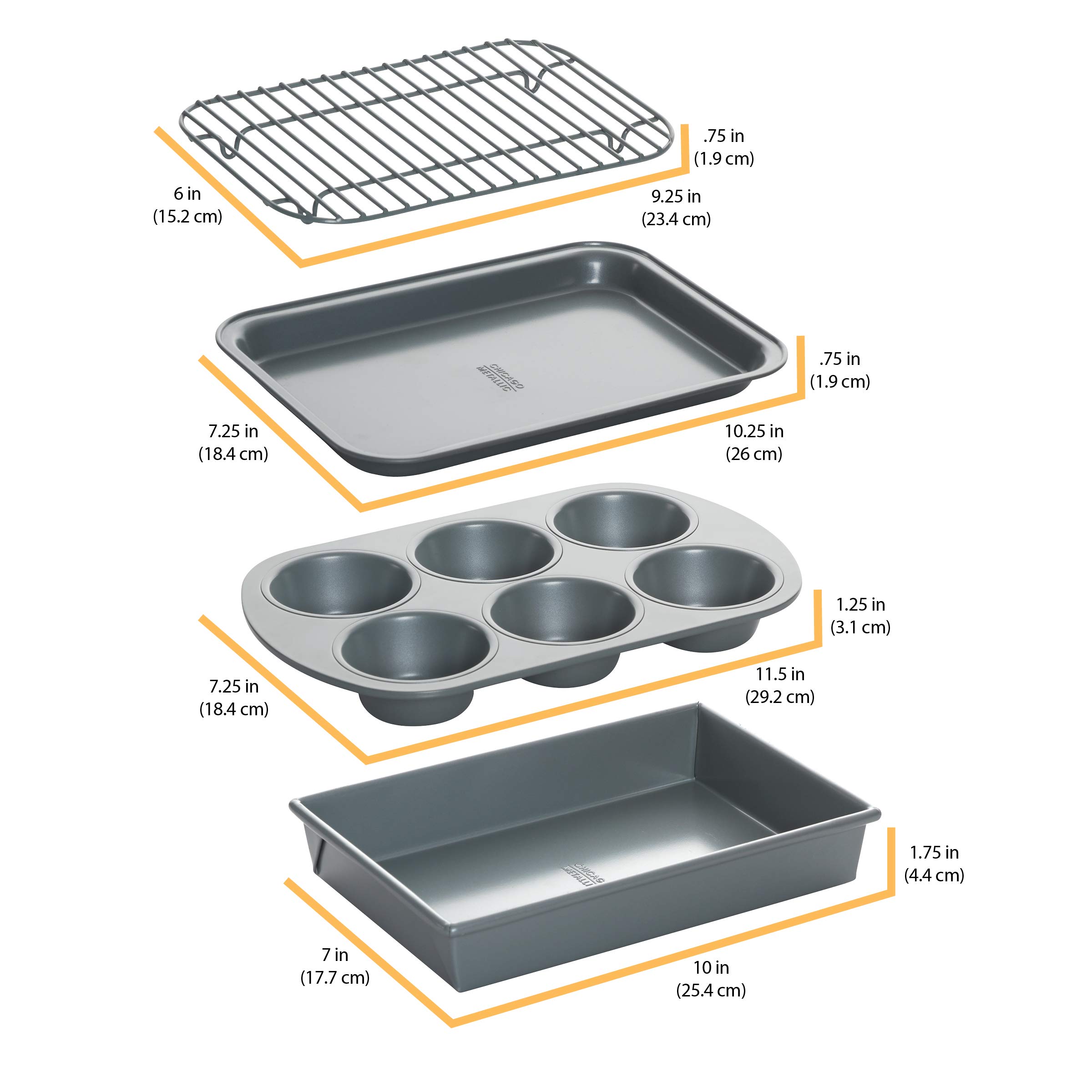 Chicago Metallic 8044 NonStick Toaster Oven Bakeware Set, 4Piece