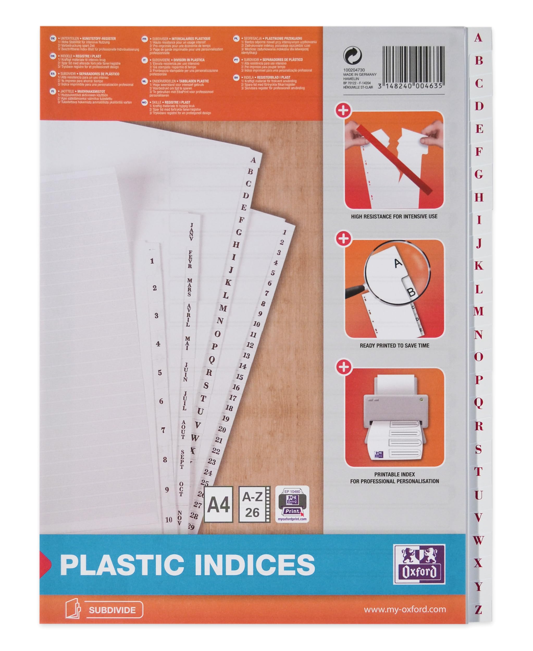 OXFORD 5 Packs of 26 Alphabetic Dividers A4 PVC 19/100 White