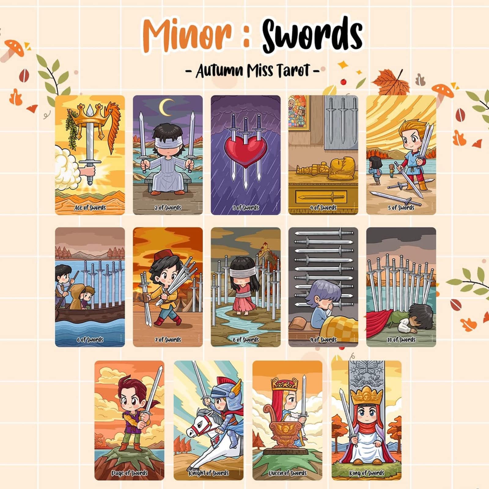 mrdiyshisha Autumn Miss Tarot Deck - Fall Tarot in The Four Seasons Tarot Series, 78 Standard Tarot Cards with Guidebook for Beginners (4.75
