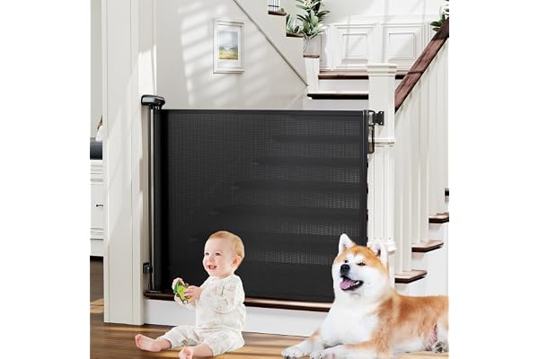 PRObebi Retractable Baby Gates for Stairs, Dog Gates Extend to 54" Wide 34" Tall, Black