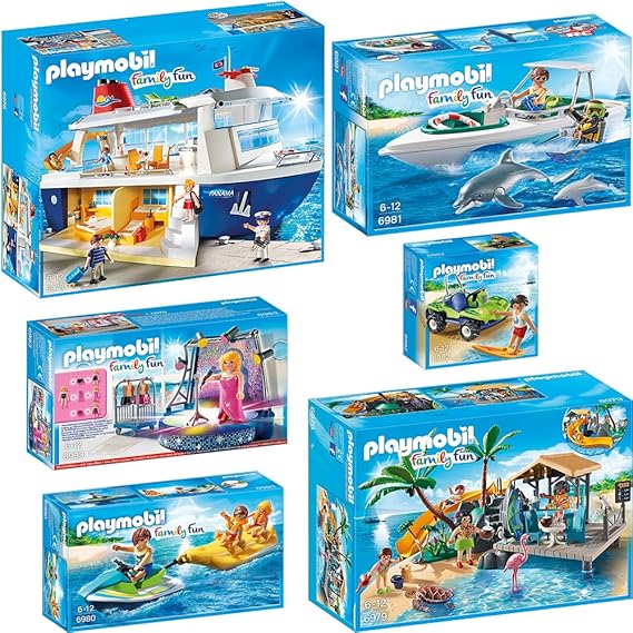 PLAYMOBIL® Family Fun 6er Set 6978 6979 6980 6981 6982 6983 Kreuzfahrtschiff + Karibikinsel + Jetski mit Bananenboot + Taucha