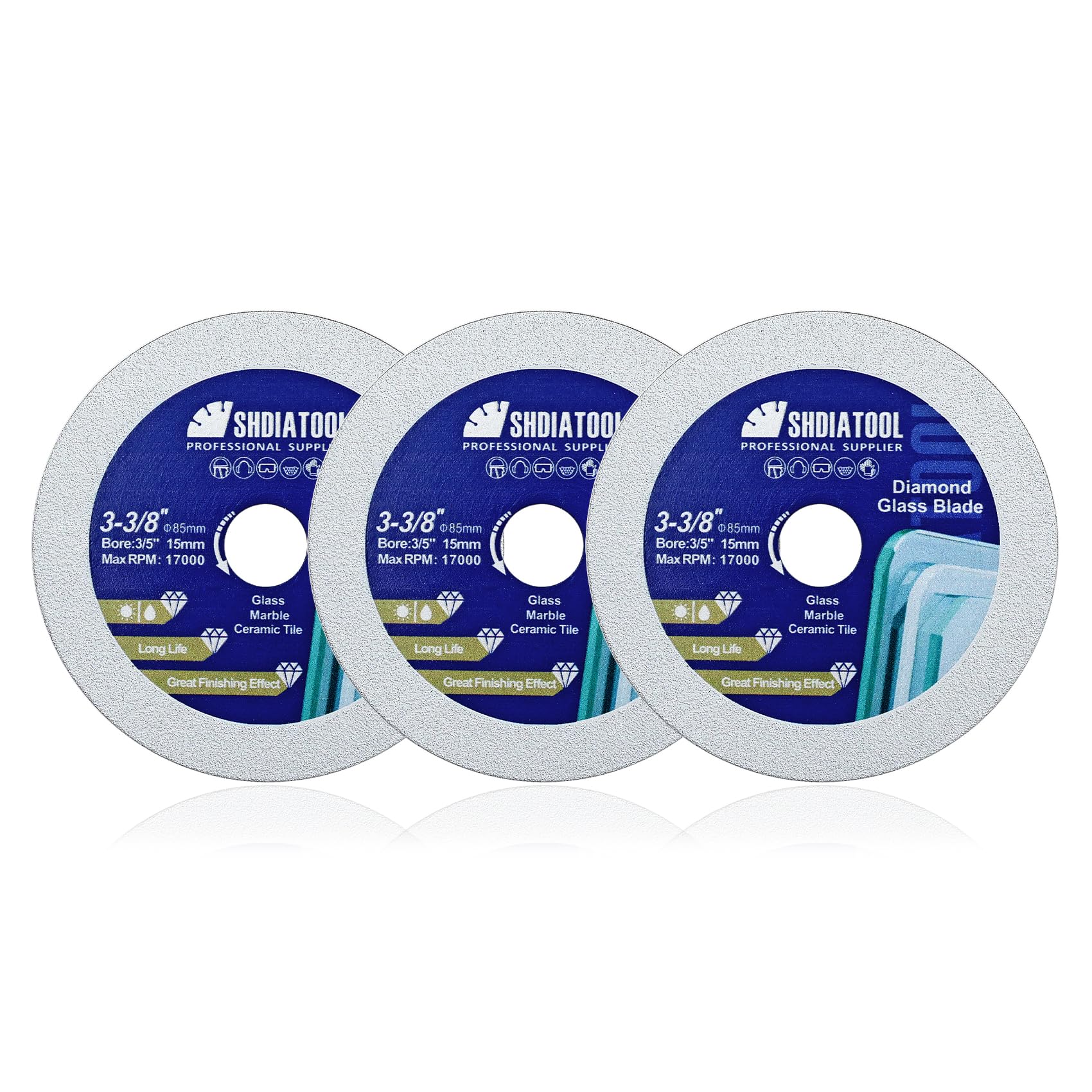 SHDIATOOL Diamond Glass Cutting Disc 85mm Saw Blade, Ultra-Thin Cut Off Wheel for Tile Ceramic Porcelaim Marble 85mm(3 of Pack)