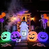 8FT Halloween Inflatable Ghost Tombstone & Jack-o'-Lantern Yard Decor | Ghost on Tombstone, 4 Jack-o'-Lanterns, Mini Skull & 8 LED Lights for Halloween Yard, Lawn, Garden & Outdoor Party Decor