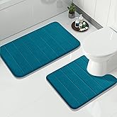 Yimobra Memory Foam Bath Mat Set 2 Piece - Super Soft Absorbent Quick Dry Bathroom Toilet Rugs, Machine Washable Non Slip Floor Carpet for Tub Shower & Single Sink (31.5x20 & 24x20, Peacock Blue)