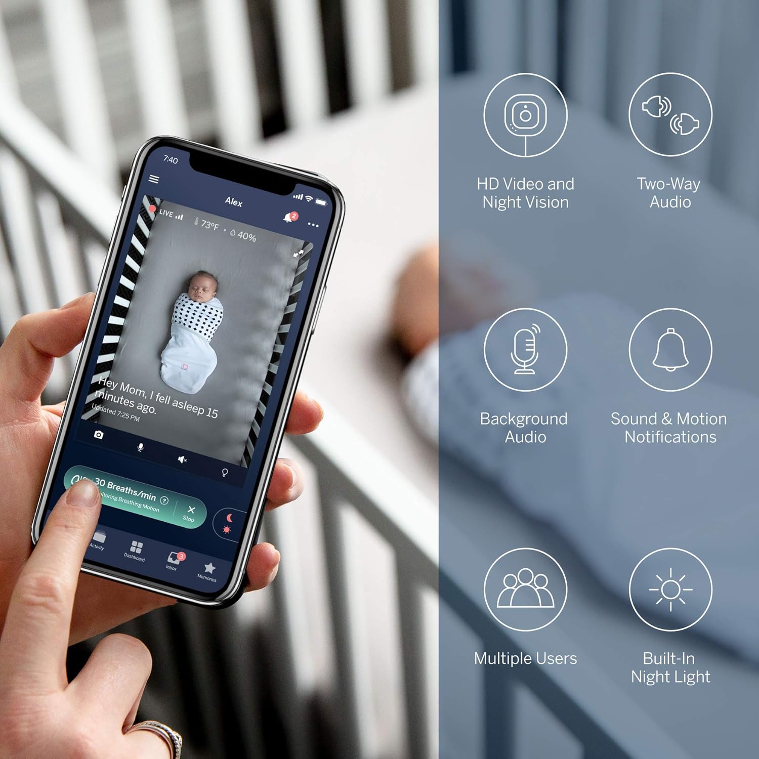Nanit Plus - Smart Baby Monitor and Wall Mount: Camera with HD Video & Audio - Sleep Tracking - Night Vision - Temperature & Humidity Sensors and Two-Way Audio  : Baby