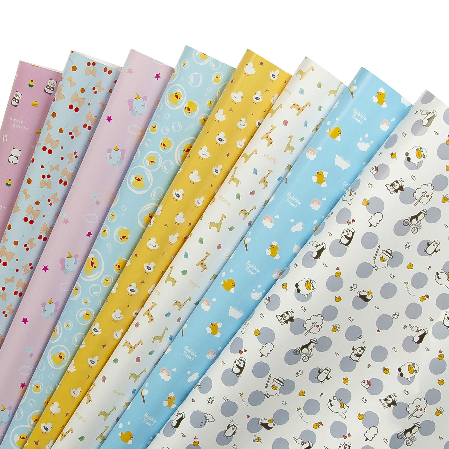 RUSPEPA Wrapping Paper Sheets - Cute Panda, Penguin, Duck, Giraffe, Elephant Design Wrapping Paper - 8 Folded Sheets - 50 cm X 70 cm