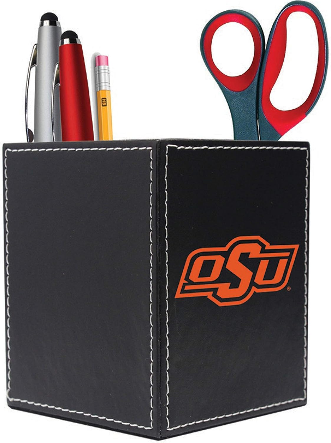 Amazon Com Oklahoma State Leather Desk Caddy Design 1 Black Office Products