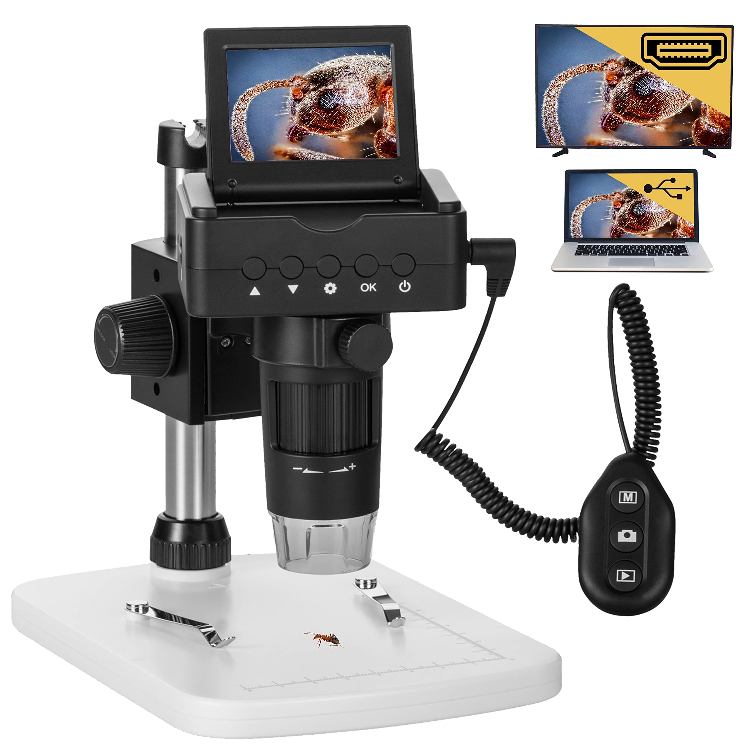 Levenhuk DTX TV LCD Portable Digital Microscope with Remote Control for Recording Photos and Videos (Hdmi, Usb, TV Cables in the Kit)