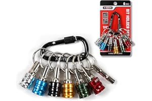 X-STEEL 6Pcs Bit Holder, 1/4 Drill Bit Holders, Keychain Drill Screw Adapter Change Portable, With Black Carabiner for Tools 