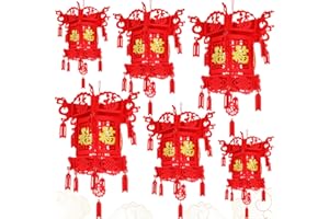 ROCEEI 6 Pcs Chinese Red Paper Lanterns Chinese New Year Decorations 2024 Lunar New Year Hanging Lanterns for Home Party Decor,Assorted Sizes(Square Fu)
