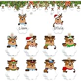 Ctosree 48 Pcs Christmas Name Tags Bulk Reindeer Paper Name Signs Ornaments Christmas Tree Hanging Decor Gift Tags with Golden Rope for Home Xmas Holiday School Activities Party