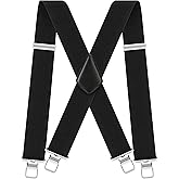 Men's Suspenders Heavy Duty Suspenders for Men Braces 2 inch Wide Clips High Elastic X Style Adjustable Work Suspenders