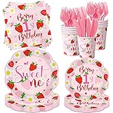 Berry First Birthday Decorations Tableware,150pcs Berry Sweet One Plates and Napkins,Cup, Forks Knives,Strawberry First Birthday Decorations for Girl,Serve 25