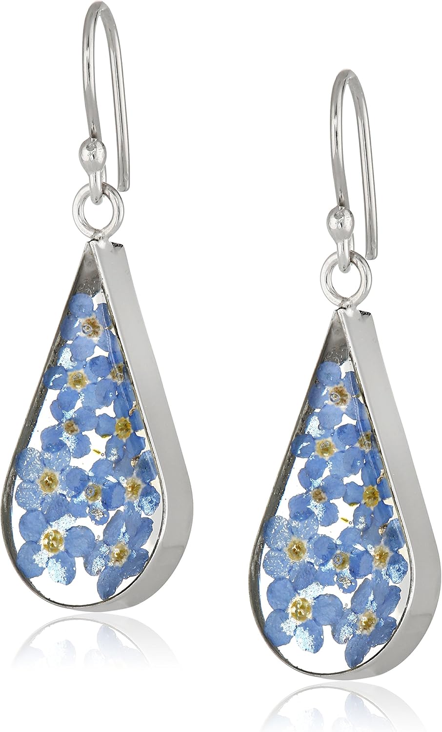 Amazon.com: Sterling Silver Blue Pressed Flower Teardrop Earrings: Jewelry