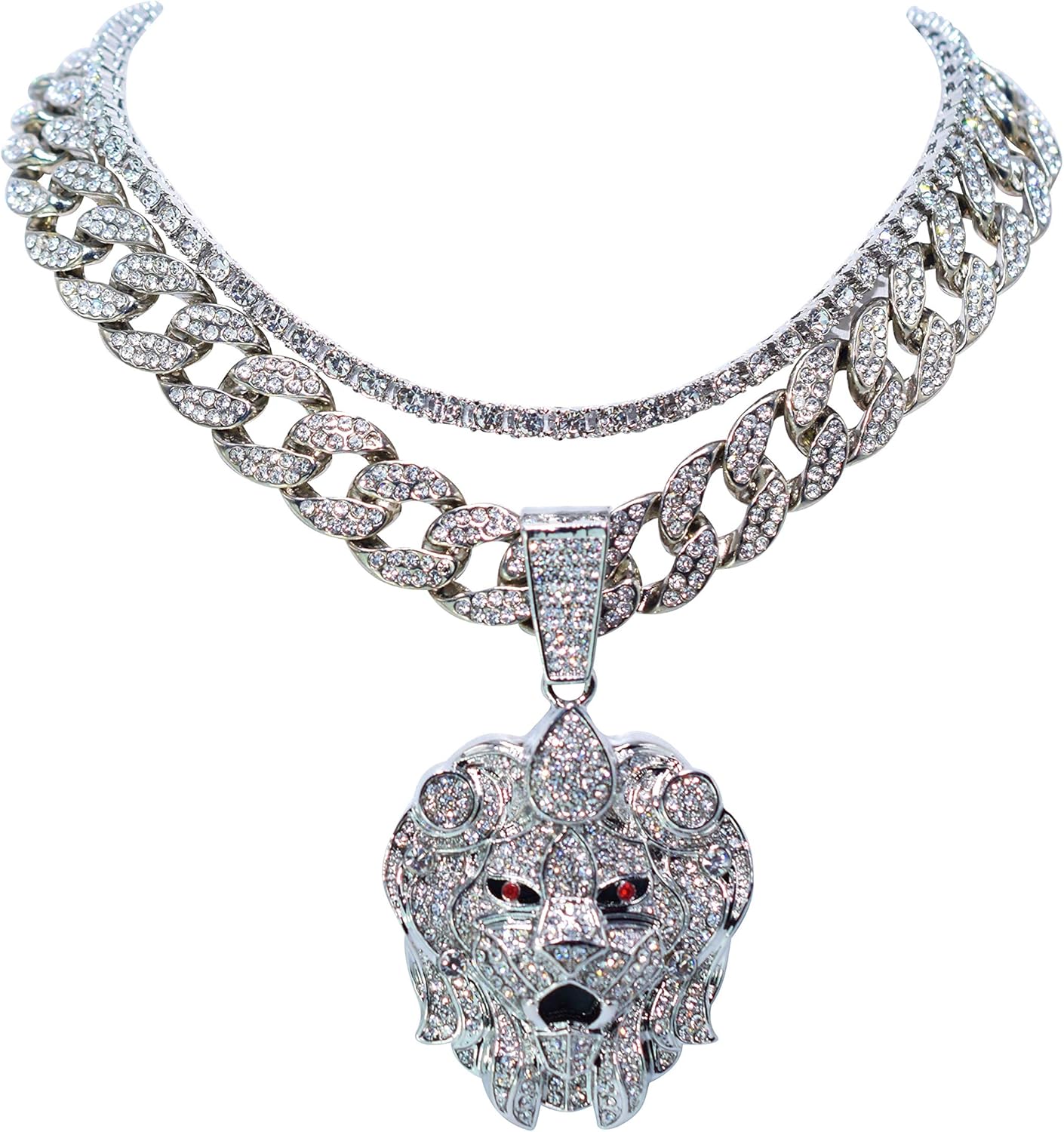 Amazon Com Iced Out Hip Hop Jumbo White Gold Pt Xl Size Gold Lion Head Pendant 18 Full Iced Out Luxury Style Statement Cuban Necklace Chain And 18 1 Row 4mm Tennis Necklace