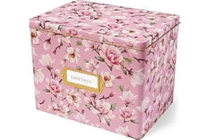 Jot & Mark Greeting Card Organizer Tin Box with Dividers, Cards, and Envelopes (Magnolia)