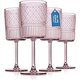 Godinger Wine Glasses, Acrylic Wine Glass Cups with Stem, Red Wine Glasses, Plastic Drinking Glasses, Vintage Romantic Decor - Clear, Set of 4 (Blush)