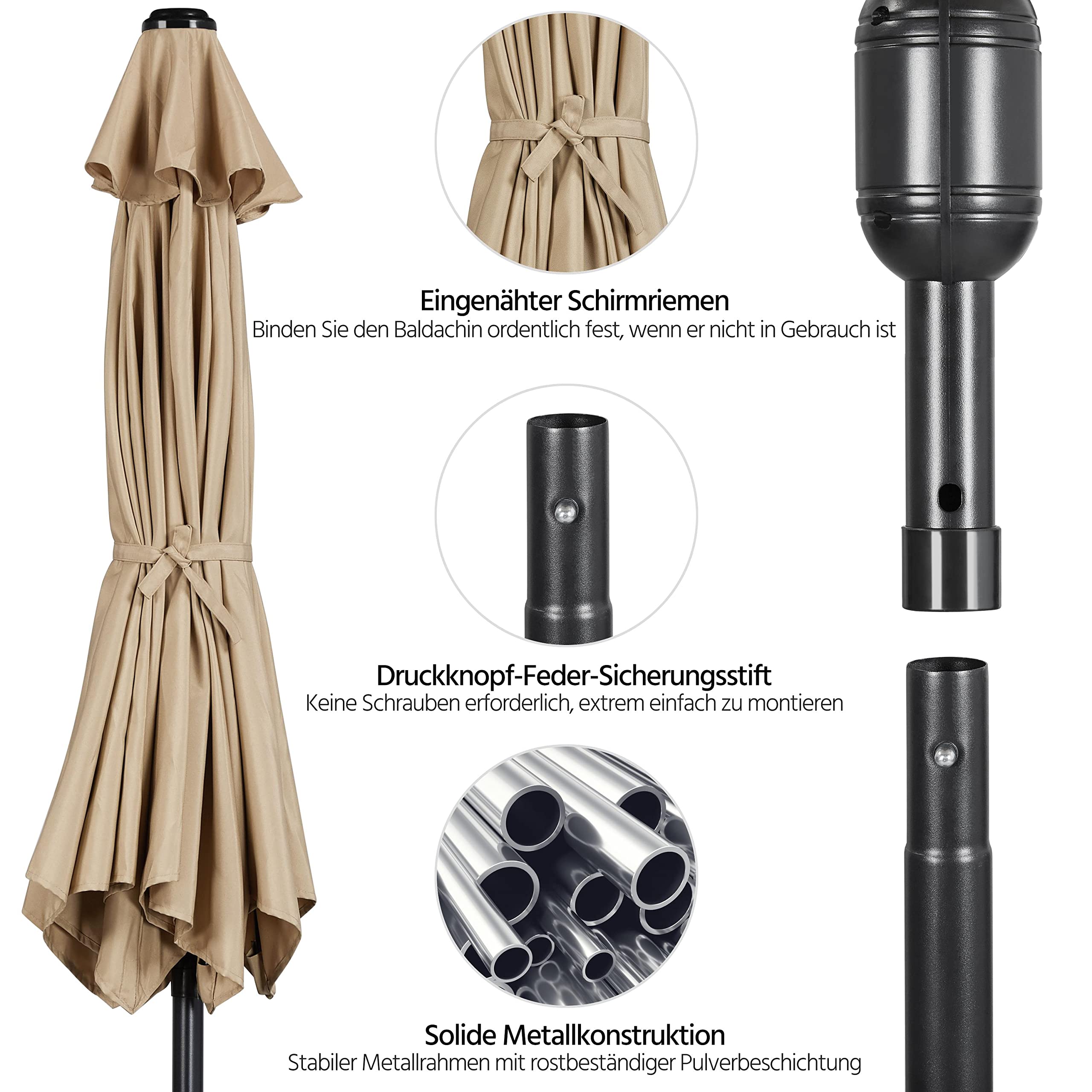 Yaheetch Sonnenschirm Ø 230cm Marktschirm Gartenschirm mit Kurbel Wasserdicht Terrassenschirm Rund Sonnenschutz 6