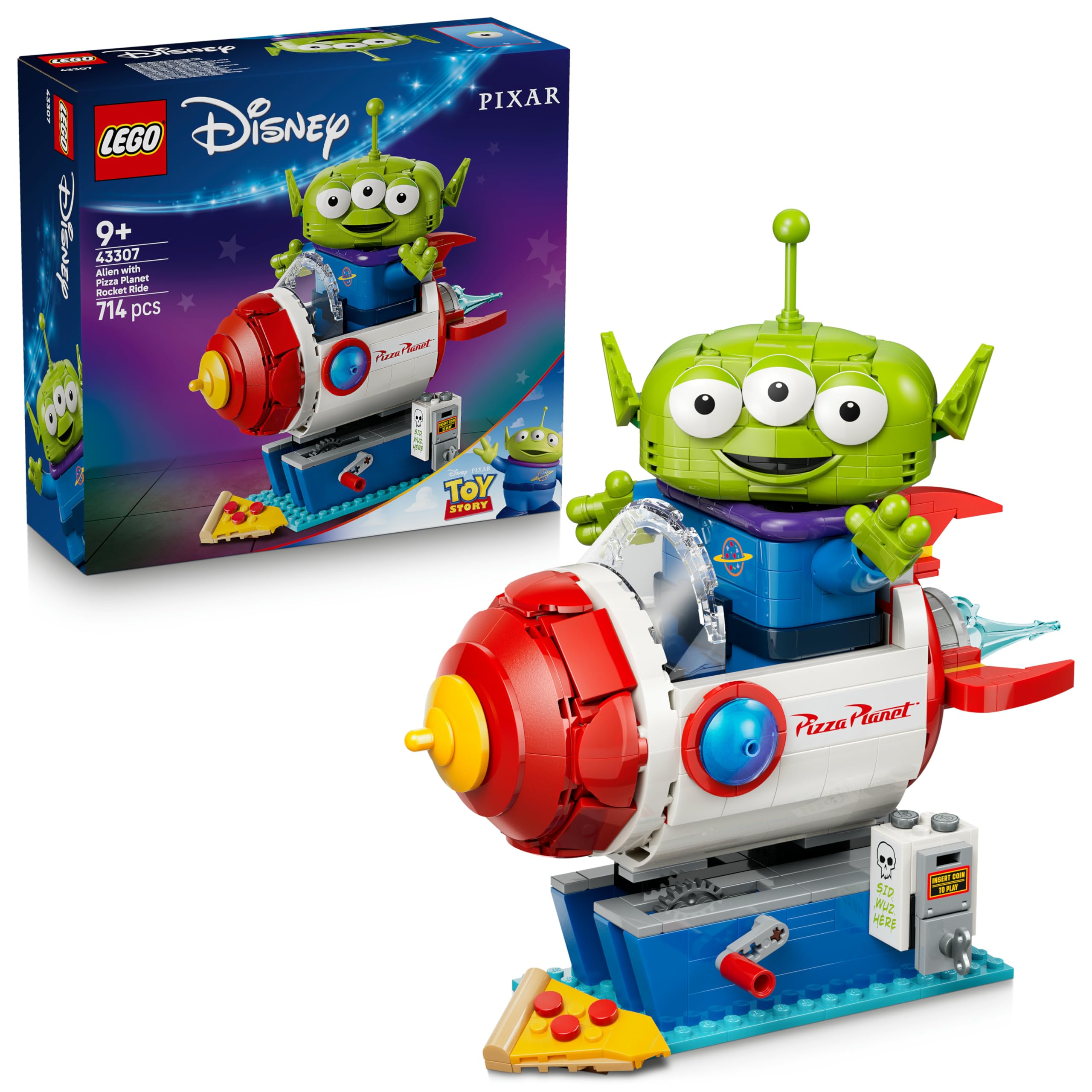 LEGO Disney and Pixar Toy Story Alien mit Pizza Planet Raketenfahrt - Raumschiff Spielzeug mit Alien Figur als DIY Deko - Geschenk für Jungen und Mädchen ab 9 Jahren sowie Toy Story Fans - 43307