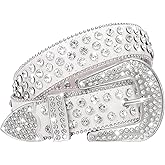 WHIPPY Women Rhinestones Leather Belts Bling Studded Western Cowgirl Waist Belt for Jeans Pants with Removable Buckle