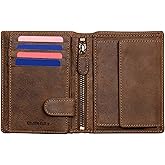DiLoro Mens Full Size Large Capacity Genuine Full Grain Leather Wallet Bifold Flip ID Coin & Zip Pockets RFID Blocking Anti-Theft (Dark Hunter Brown)